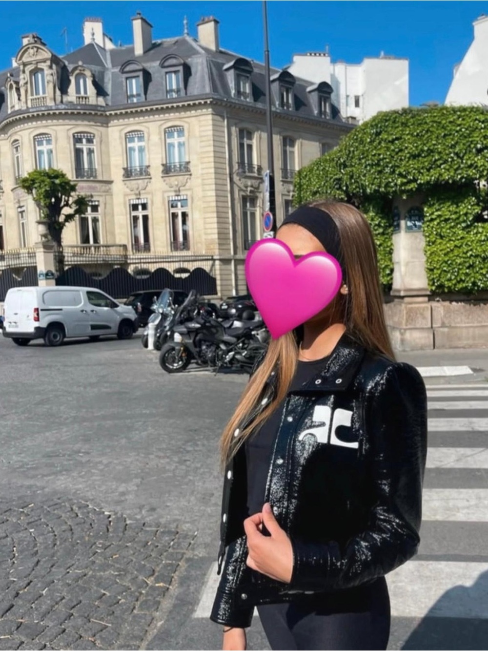 Black Patent Leather-Look Jacket with Logo Detail